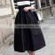 Stylish Fashion Women's Vintage Style A-line Pleated Flare Puff Skirt Solid Casual Plain Midi Skirt