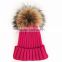 Myfur Hot Pink Ladies Winter Fashion Wool Knitting Hat with Dyed Raccoon Fur Bobble