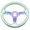 350mm ABS  Aqua blue steering wheel universal , ABS Plastic with neo chrome iron spoke steering wheels