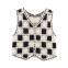 Hong Kong style versatile top vest, spring new Korean checkerboard style spicy girl vest, knitted cardigan, women's hollowed out contrasting color