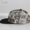 high-quality 5 panel printed custom camouflage material for camp cap with leather patch