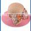 hot new products for 2014 Graffiti fabric double bowknot large brimmed visor beach lady hate para straw hat and cap