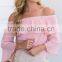 Guangzhou OEM wome clothes bell sleeve off shoulder new design ruffle raglan shirt