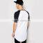 2015 Mens longline t shirt 100% cotton contrast raglan short sleeve super longline t shirt men