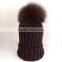 Myfur Top Quality Men Winter Wool Beanie Hat with Detachable Fox Fur Pom Pom
