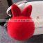 Cute Rabbit Ear Factory Rabbit/Fox Fur Pom Pom fluffy Ball Bobble Keychain with Strap and Metal Buckle Key Ring