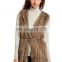 women's long rabbit fur knnited vest with hood