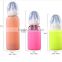 Hot sale durable silicone sleeve milk glass bottle,customized logo/brand/color milk glass bottle