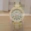 fashion women bezel geneva watch golden steel rhinestone dress watch female clock 2016