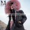 Hot Pink Raccoon Fur Collar Parka 2016 Luxury Factory Direct Sale Girls Fur Jacket