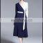 high quality new design 2017 contrast color cross deep V neck waist tight flare knee length lady elegant casual dress for woman