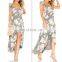 MIKA72138 2017 Summer 100% viscose Women Dress Printed Beach Dress Bow Belt High Waist V-Neck