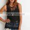 Summer 2015 Sleeveless Sheer Womens Sexy Floral Embroidered Black Mesh Tops