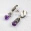Silver Silver Plated Pearl & Natural Rough Amethyst With Black Gun Zircon Dangle Jewelry Stud Earrings