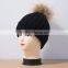 KH1214 Knitted full raccoon fur pompom wool hat