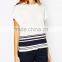 High Fashion Simple Women 's Custom Printed T-shirt Short Sleeve Hem Stripe design White T-shirt