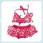 Pink white dots satin swimsuit swimwear outfit for baby girls children kids two pieces swimsuit