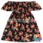 Navy floral elastic high waist off shoulder fancy dresses for baby girl