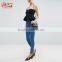 Women Denim Pleated Corset in Washed Black Crop Top and Skirt Clothes 2017
