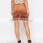 high rise nice design women slim fit fringe brown suede skirt