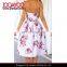 Ladies Big Flower Print Satin Crop Top and Floral Printed Satin Midi Skirt