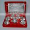 Silver Plated Brass Set Of Tea Coffee Cup, Plate Set Of Four And Kettle With Serving Tray