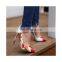 Flower Print High Heel Design Synthetic PU Material Buckle Summer New Women Roman Thick Heel Sandals Large Size Women Shoes