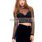 Autumn 2015 Long Sleeve Transparent Womens Black Mesh Crop Tops