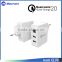 Qualcomm Certified Quick Charge 2.0 1port + Dual-Port usb smart wall charger for LG G4, for Samsung Galaxy S6/Edge ect