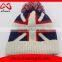 British national flag knitted beanie with pom poms and top ball