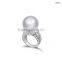 freshwater round pearl bead with cz paved silver pearl ring designs for women