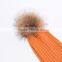 High quality wool knitted beanie hat with big fur ball on top KZ160074
