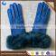 Fashion new style ladies winter blue thick alpaca wool knitted gloves with fur cuff