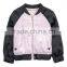 Guangzhou OEM black and white custom logo PU sleeve with zip polyster kid jacket