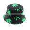 2016 New Fashion Hip Hop Green White Leaf Print Fishing Caps Weed Bucket Hats For Mens