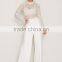 Long sleeve wide pant legs stretchy lace top white jumpsuit