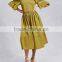 China wholesale clothing oem self-tie straps layered short sleeves shirred waist hidden side zipper Poplin Open-Shoulder Dress