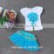 girl blue t shirt and skirt princess dress/kuyin g girl flower printed princess dress/new design girl holiday fashion dress