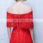 Sweet 17 Dress Off-The-Shoulder Bow Red Elegant Beaded Peplum Side Split Lace-up Backless Lace Evening Dress