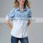 latest design for women slim fit lady gaga apparel french cuff shirts for ladies long sleeve denim shirt