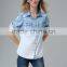 New arrival high quality Instyles top selling products Women jean shirts wholesale Gradual Blue denim Long Sleeve Blouse