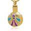 China Wholesales Colorful Enamel Ribbon Round Shape Memorial Cremation Urn Pendant With Crystal Keepsake Jewelry For Pet Ashes