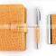 Gold pen with leather notebook gift pen set