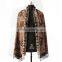 2015 New fashion flower pattern and tassels trim women cashmere cape with rex rabbit fur collar