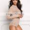 MGOO Custom Minimalist Khaki Mesh Sexy Tops For Ladies Long Sleeves Boat Neck Nylon Spandex Bodysuits