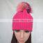 Myfur Rose Color Girls Winter Wool Hat with Removable Raccoon Fur Pom Pom