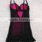 Factory hot sale sexy black lace trim with transparent back babydoll sexy lingerie night wear