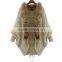 Hot sales type Woman Knit Jacket with raccoon fur collar/ lady cloak joker knitted coat with fake fur collar
