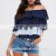 Women wear Off Shoulder Tiered Lace And Ruffle Top