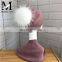 Women Cashmere Knitted Collar Raccoon Fur Pompom Hat Wholesale Hat and Scarf Sets